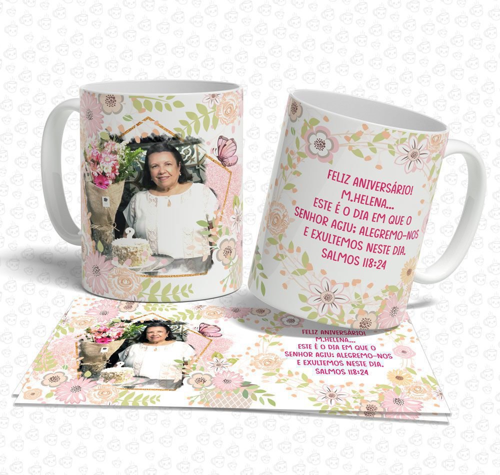 Caneca Floral Feliz Aniversário