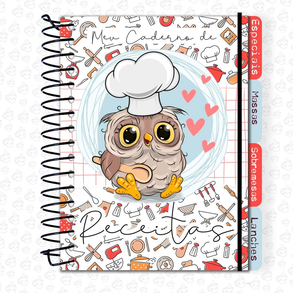 Caderno Espiral Receitas Chef Coruja