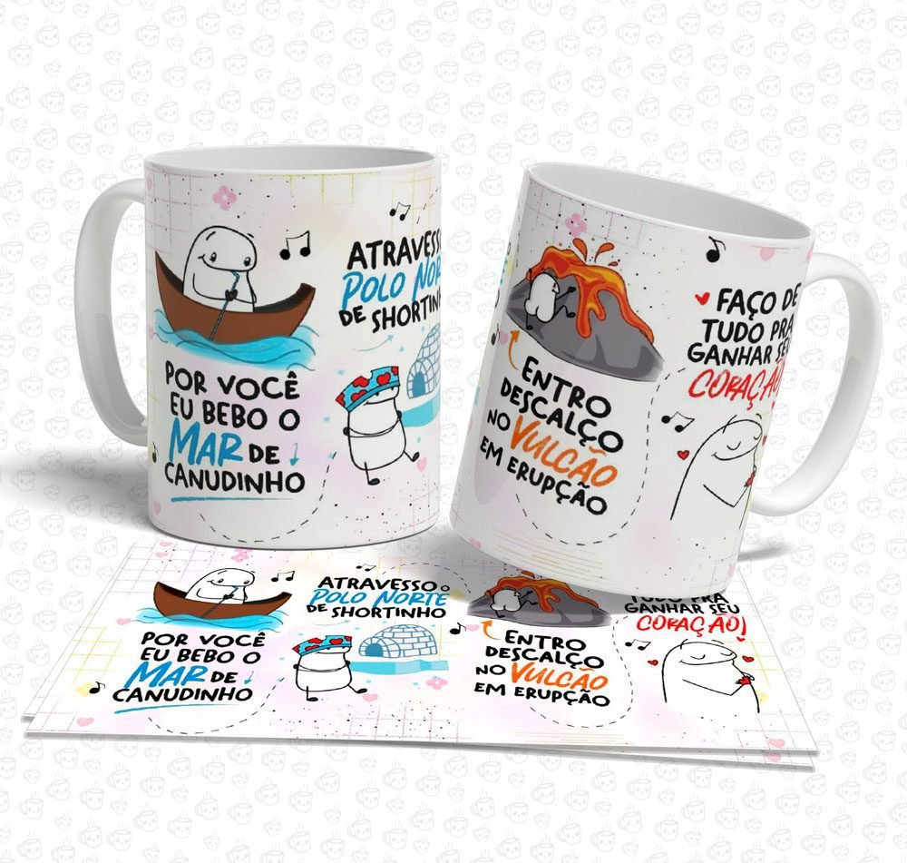 Caneca Flork Por Você Eu Bebo o Mar de Canudinho...