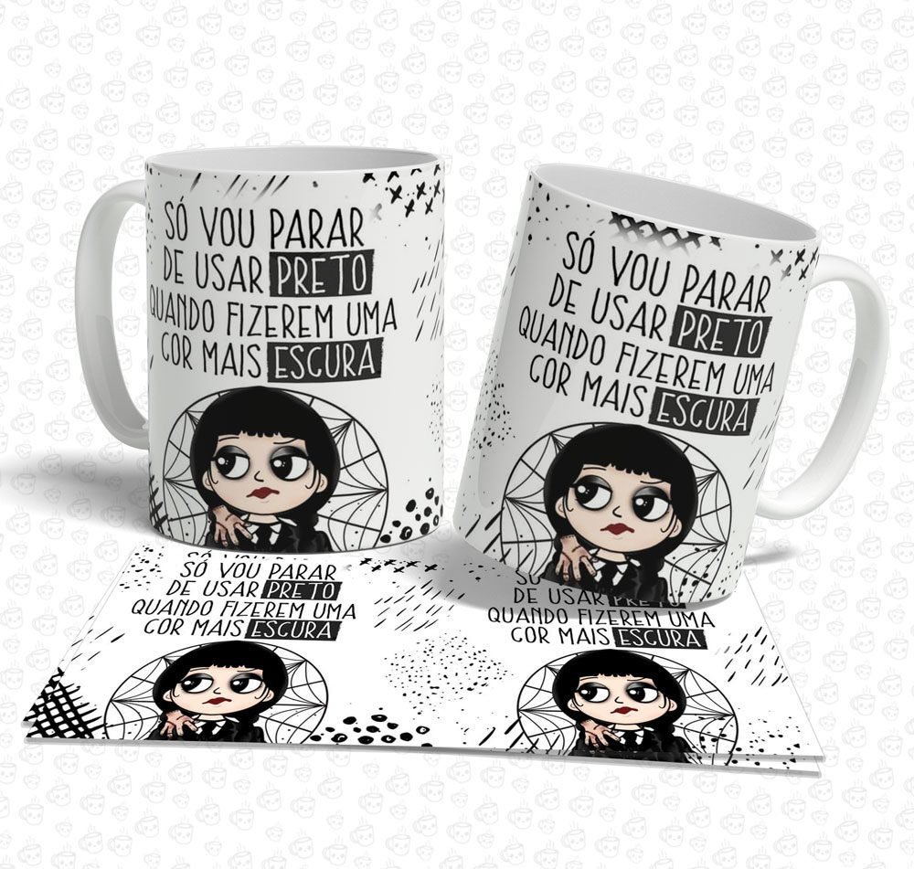 Caneca Wandinha Só vou Parar de Usar Preto...