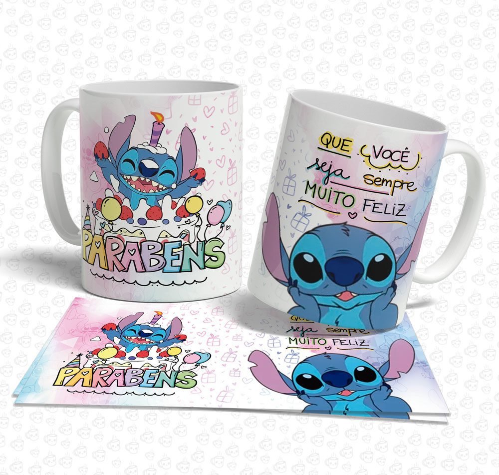 Caneca Lilo & Stitch Parabéns