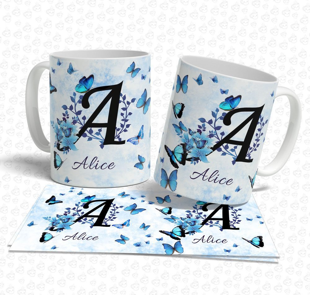 Caneca Floral Borboletas com Nome