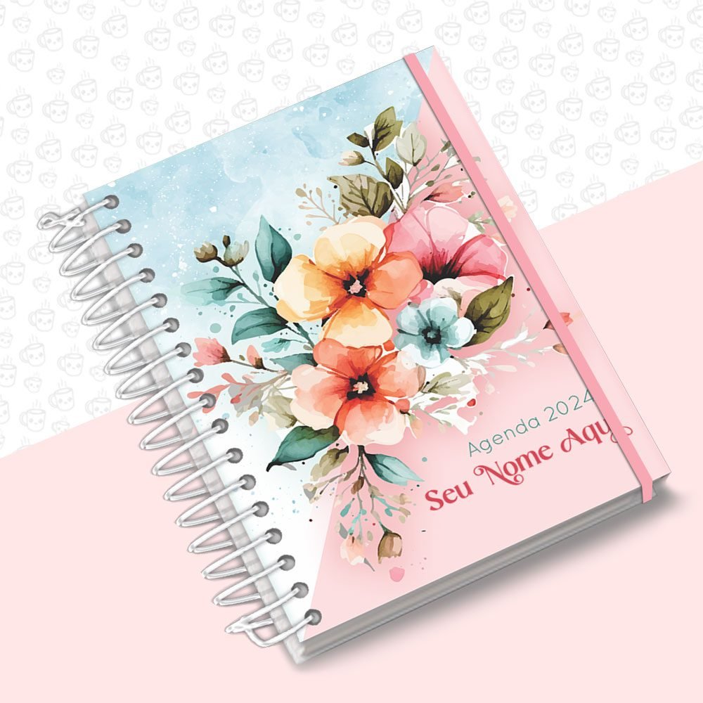Agenda Floral Rosa e Azul
