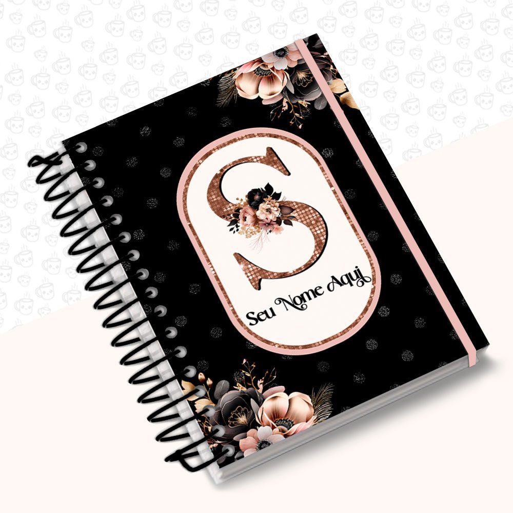Agenda Floral Preta e Rosa